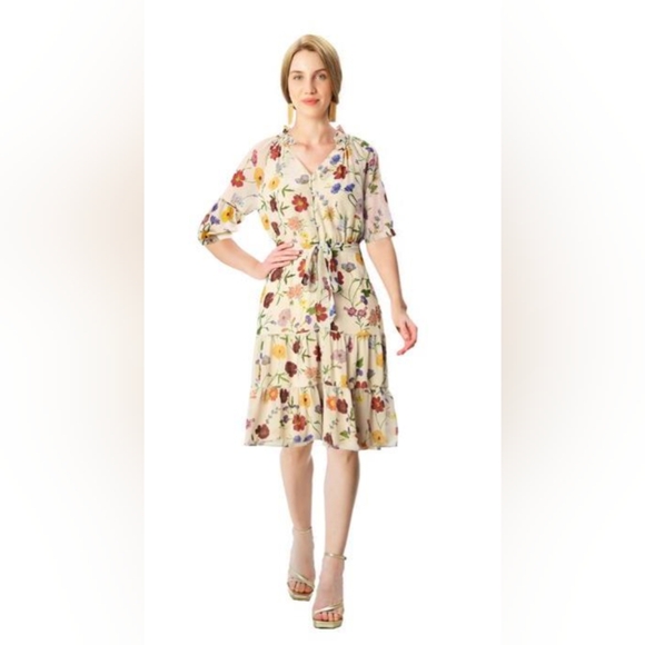 ESHAKTI - Wildflower floral midi dress with sleeves - Picture 1 of 4